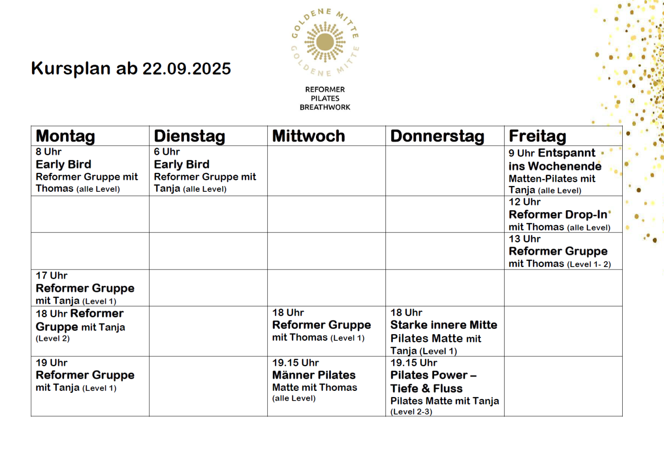 Download Kursplan Kursplan Goldene Mitte als PDF zum Download